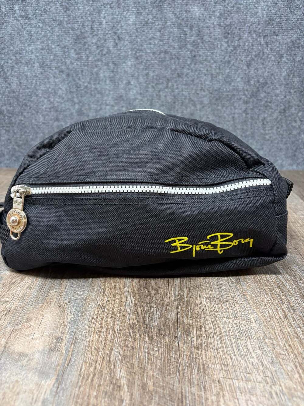 Bjorn Borg Shaving Kit Toiletry Bag Black Yellow 2 compartment white zipper 80s